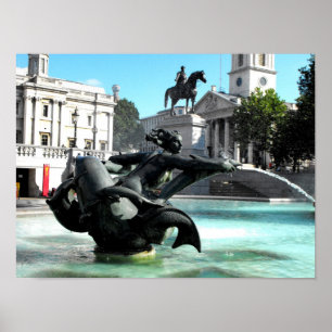 Stad en fontein op het Trafalgar-plein Poster