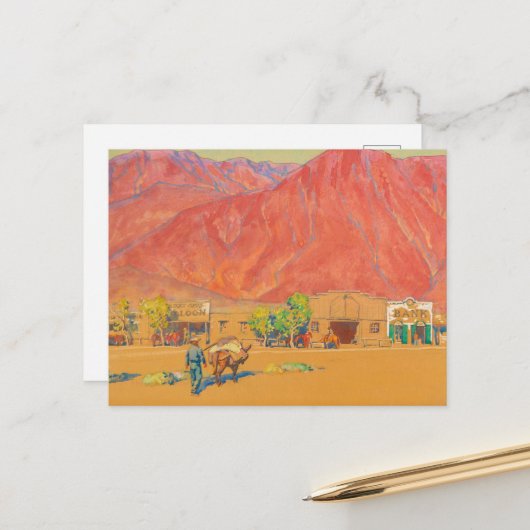 Stad en kliffen door Maynard Dixon Briefkaart (Voorkant / Achterkant in situ)