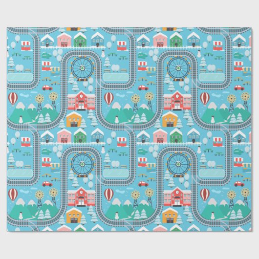 Stad- en spoorwegen cadeaupapier (Vlak)