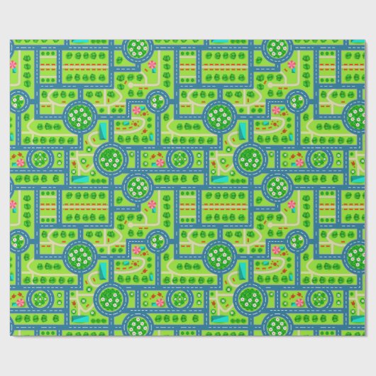 Stad en wegen cadeaupapier (Vlak)