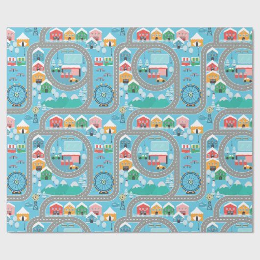 Stad en wegen cadeaupapier (Vlak)