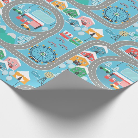 Stad en wegen cadeaupapier (Hoek)