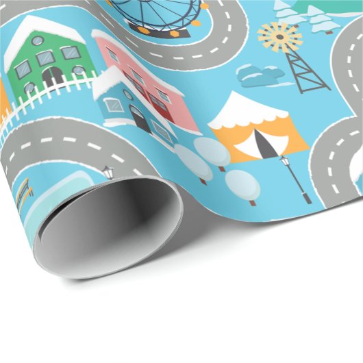 Stad en wegen cadeaupapier (Rol Hoek)