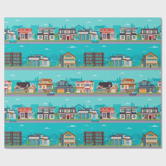 Stad en wegen cadeaupapier (Vlak)