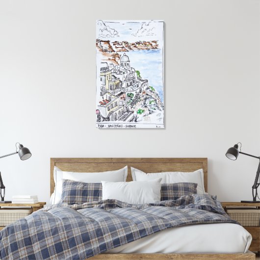 Stad Fira | eiland Santorini, Griekenland Canvas Afdruk (Insitu (Slaapkamer))