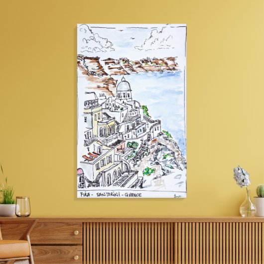 Stad Fira | eiland Santorini, Griekenland Canvas Afdruk (Insitu (Woonkamer))