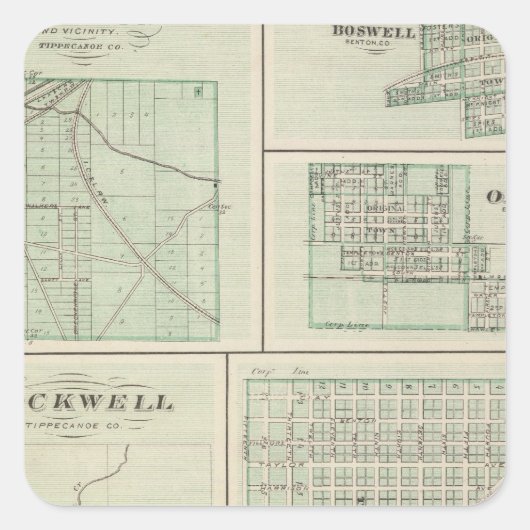 Stad Fowler, Benton Co. Vierkante Sticker (Voorkant)