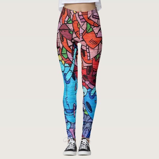 Stad Graffiti Straatkunst Bakstenen Muur Leggings (Voorkant)