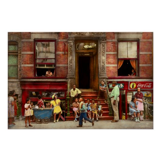 Stad - Harlem NY - Stoep leven 1935 Perfect Poster (Voorkant)