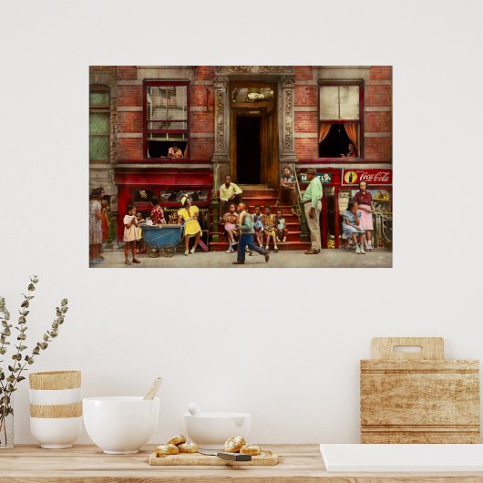 Stad - Harlem NY - Stoop life 1935 Poster (Keuken)