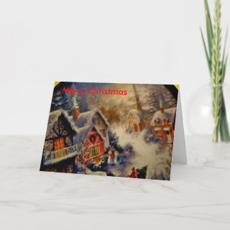 stad het scene_Painting, Vrolijke Kerstmis Feestdagen Kaart