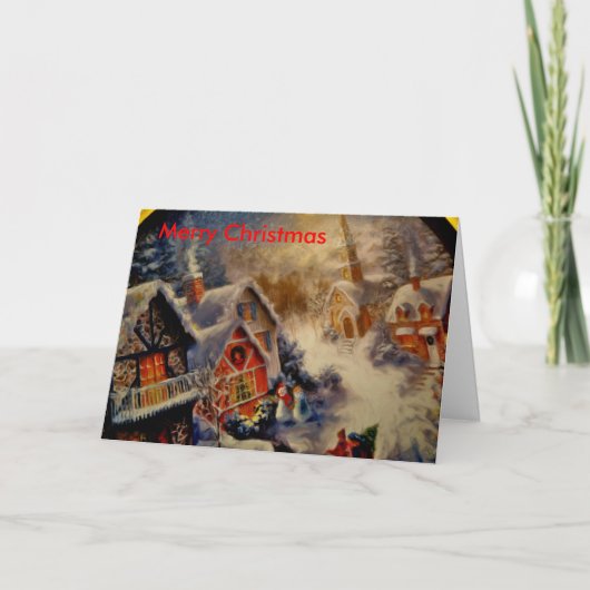 stad het scene_Painting, Vrolijke Kerstmis Feestdagen Kaart (Voorkant)