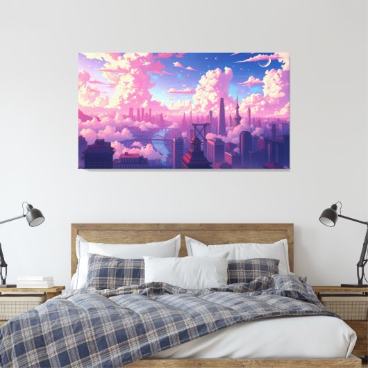 Stad in de lucht canvas afdruk (Insitu (Slaapkamer))