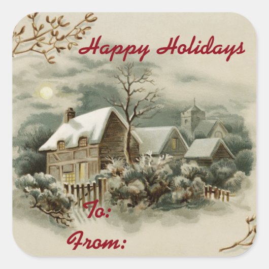  stad in de winter vierkante sticker (Voorkant)