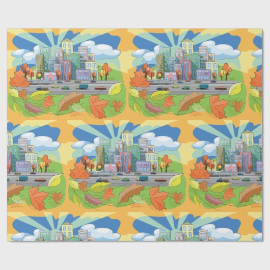 Stad in het najaar cadeaupapier (Vlak)