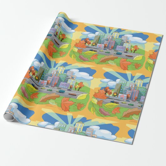 Stad in het najaar cadeaupapier (Uitgerold)