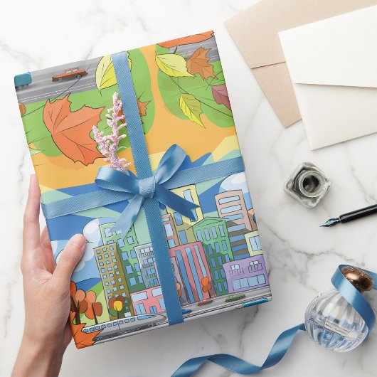 Stad in het najaar cadeaupapier