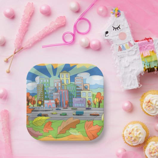 Stad in het najaar papieren bordje (Feest)