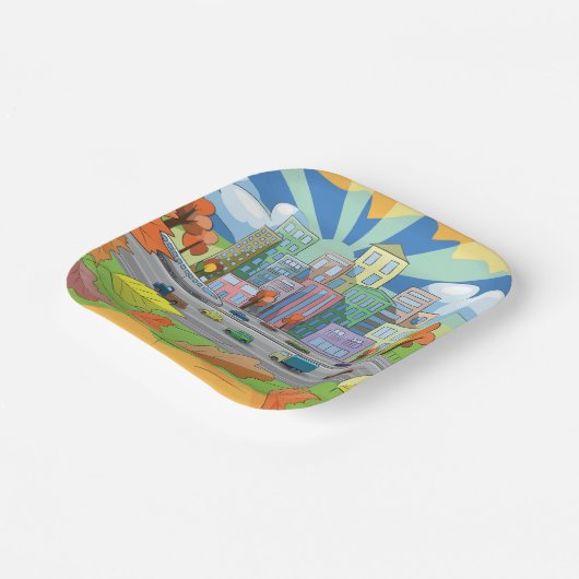Stad in het najaar papieren bordje (Gebogen)