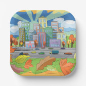 Stad in het najaar papieren bordje (Voorkant)