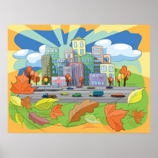 Stad in het najaar poster (Voorkant)