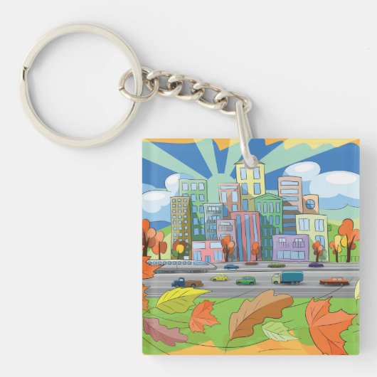 Stad in het najaar sleutelhanger (Voorkant)