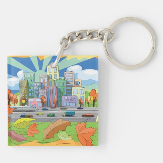 Stad in het najaar sleutelhanger (Achterkant)