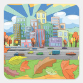 Stad in het najaar vierkante sticker (Voorkant)