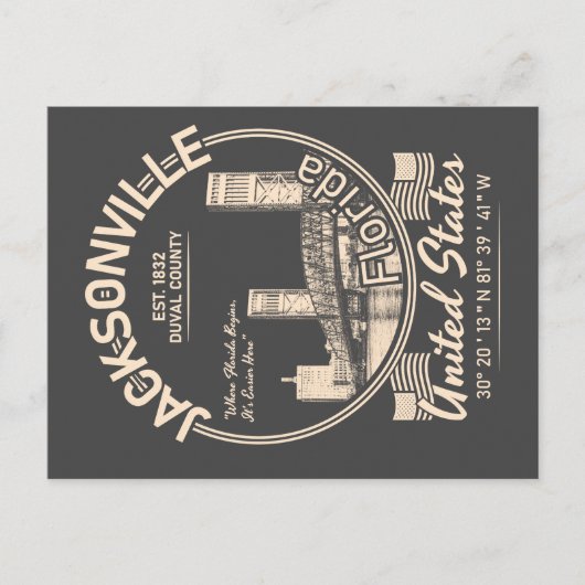 STAD JACKSONVILLE - VINTAGE FLORIDA BRIEFKAART (Voorkant)