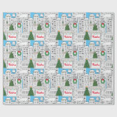 Stad Kerstmis Hand-getrokken gepersonaliseerd stad Cadeaupapier (Vlak)