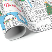 Stad Kerstmis Hand-getrokken gepersonaliseerd stad Cadeaupapier (Rol Hoek)