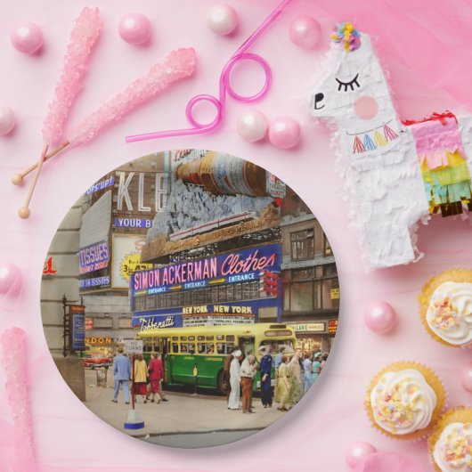 Stad - Manhattan, NY - 43rd en Broadway 1952 Papieren Bordje (Feest)