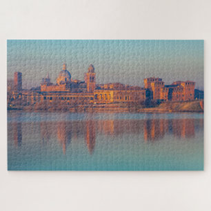Stad Mantua weerspiegelde skyline, Italië Legpuzzel