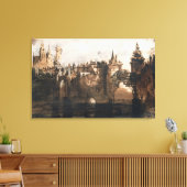 Stad met een gebroken brug canvas afdruk (Insitu (Woonkamer))