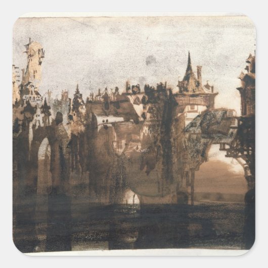 Stad met een gebroken brug vierkante sticker (Voorkant)