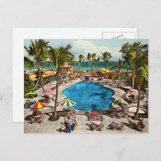 Stad - Miami FL - Zitting pool 1941 Briefkaart (Voorkant / Achterkant)