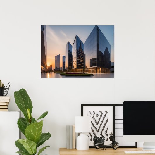 Stad modern zakencentrum poster (Thuiskantoor)