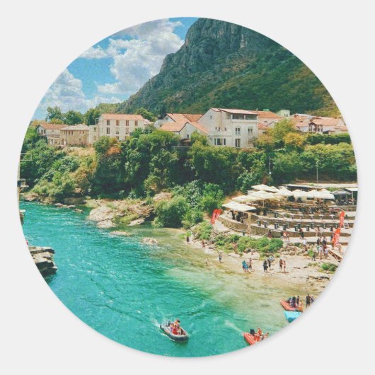 Stad Mostar - Bosnië en Herzegovina Ronde Sticker (Voorkant)