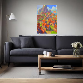 Stad nabij de oceaan | AI Art Poster