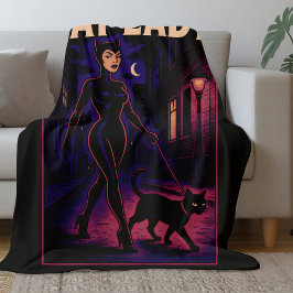 Stad Nacht Sass Kat Dame Comic Kunst Zwarte Katten Fleece Deken