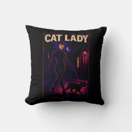 Stad Nacht Sassy Kat Dames Comic Kunst Zwarte Katt Kussen