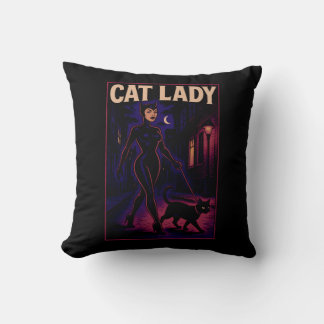 Stad Nacht Sassy Kat Dames Comic Kunst Zwarte Katt Kussen