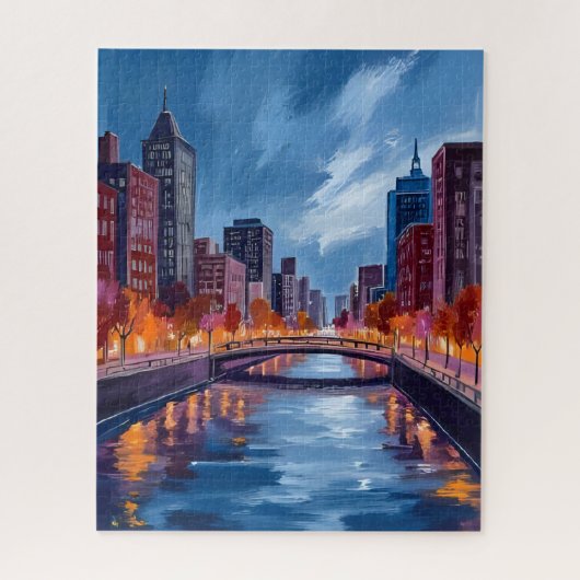 Stad Nachten Aquarel Schilderkunst Legpuzzel (Verticaal)