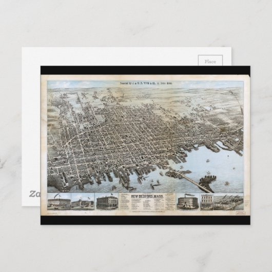 Stad New Bedford Massachusetts (1876) Briefkaart (Voorkant / Achterkant)