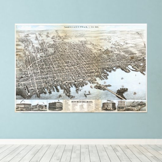 Stad New Bedford Massachusetts (1876) Canvas Afdruk (Insitu (Houten vloer))
