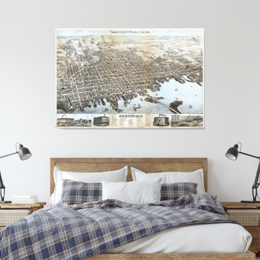 Stad New Bedford Massachusetts (1876) Canvas Afdruk (Insitu (Slaapkamer))