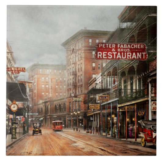 Stad - New Orleans - Kijk naar St Charles Ave 1910 Tegeltje (Voorkant)