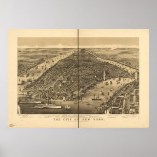 Stad New York 1886 Antiek Panorama Poster