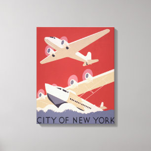 Stad New York WPA-Poster voor vliegtuigen Canvas Afdruk