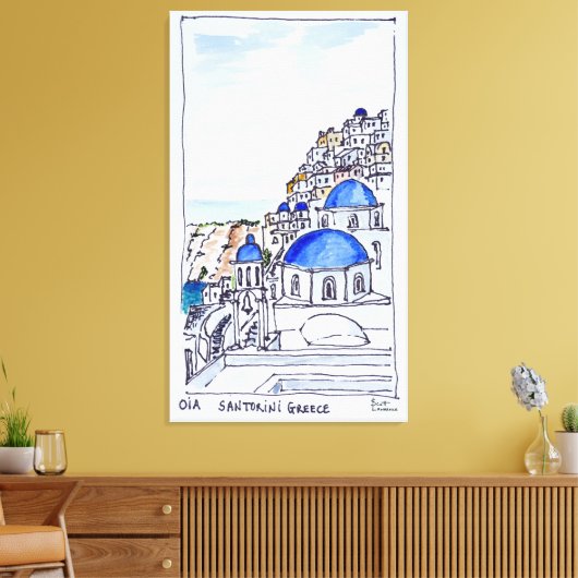 Stad Oia | eiland Santorini, Griekenland Canvas Afdruk (Insitu (Woonkamer))